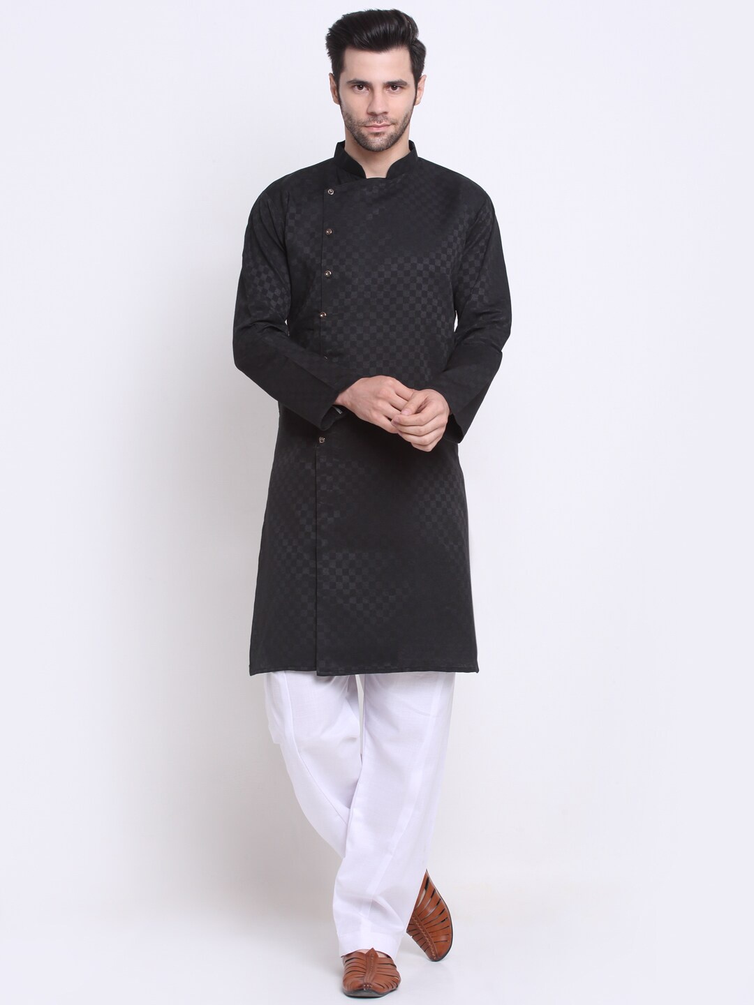 

Benstoke Men Black Angrakha Kurta with Pyjamas