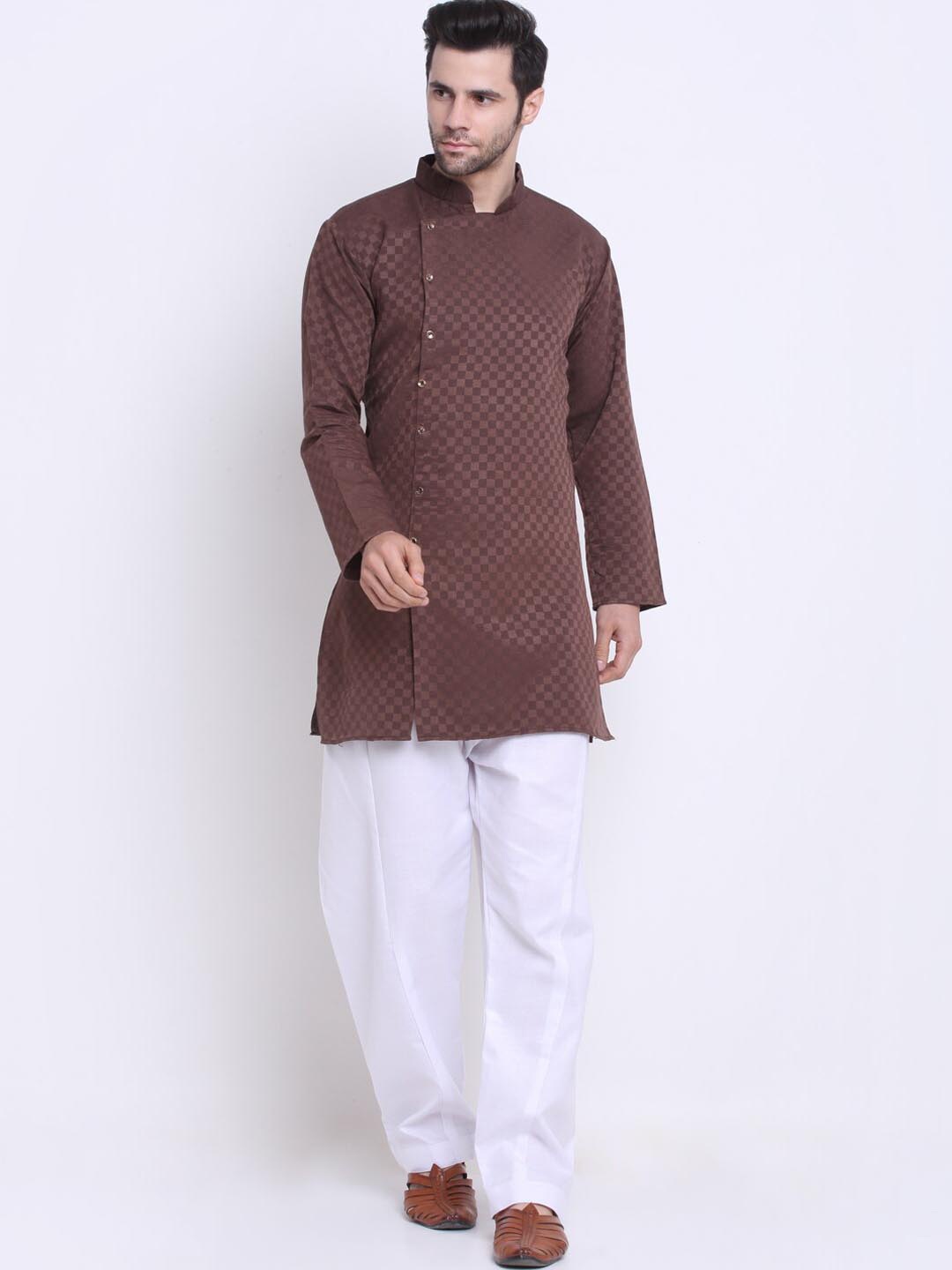 

Benstoke Men Brown Striped Angrakha Kurti with Pyjamas