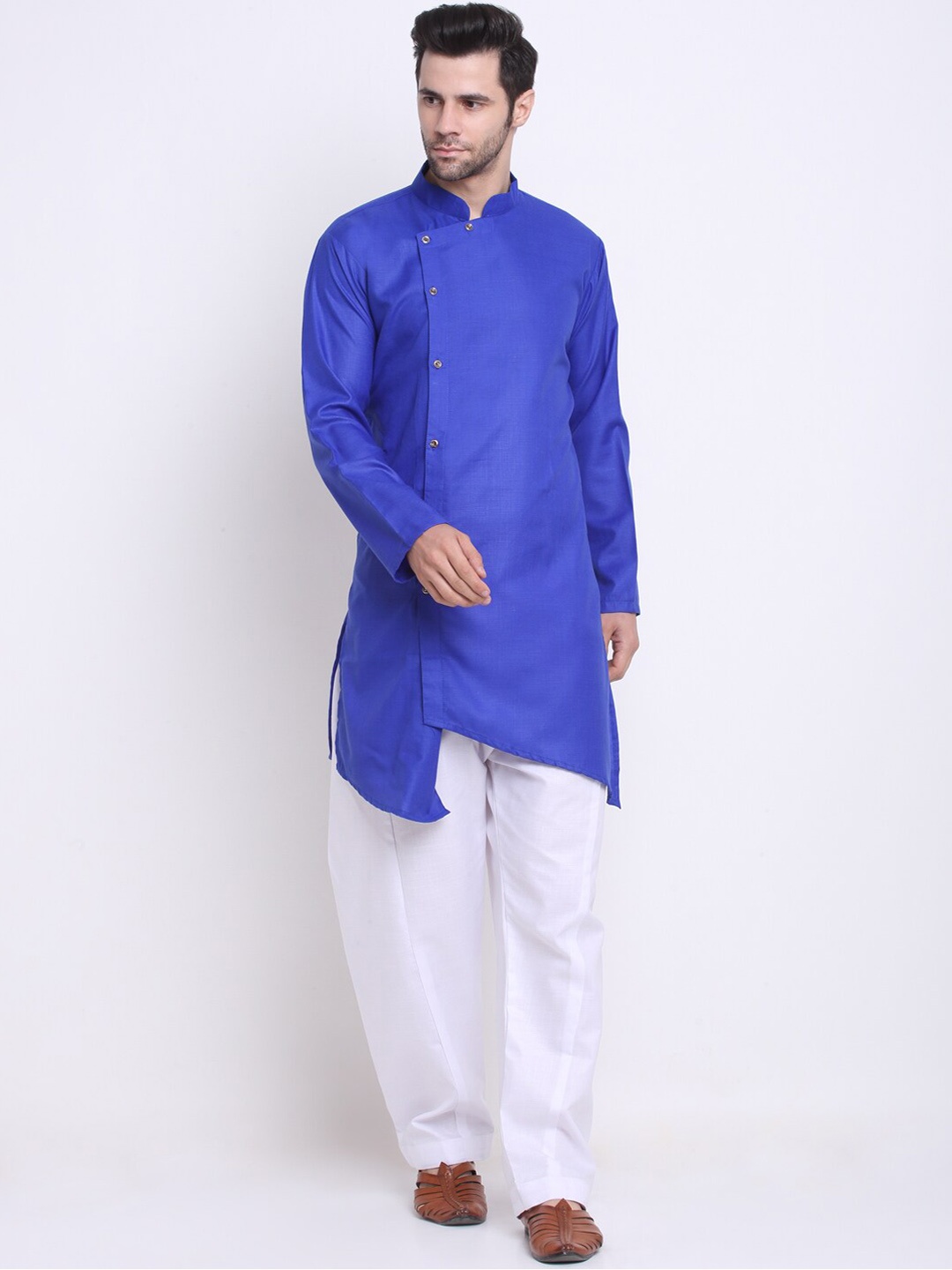 

Benstoke Men Blue Angrakha Kurta with Pyjamas