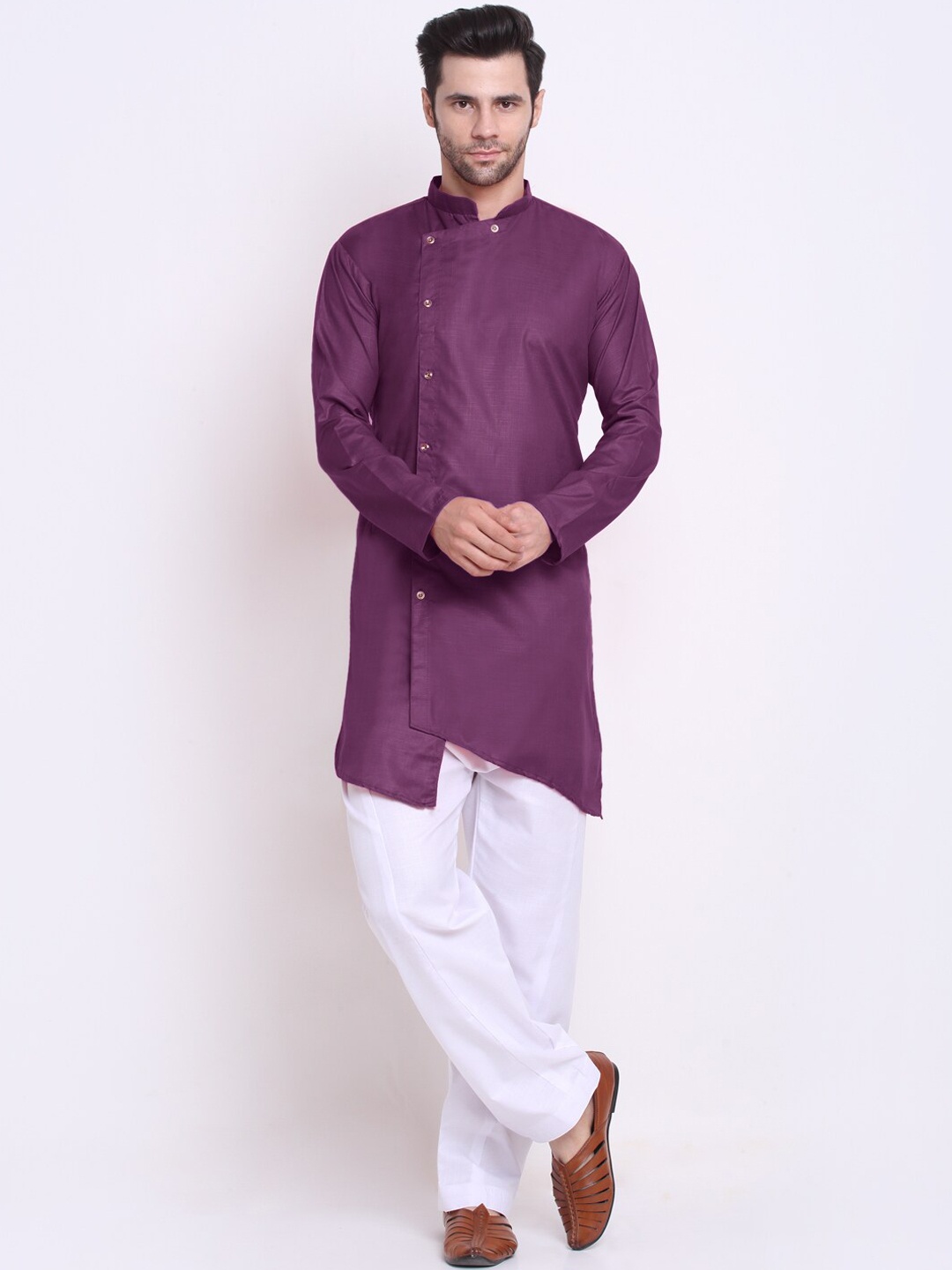 

Benstoke Men Burgundy Angrakha Kurta with Pyjamas