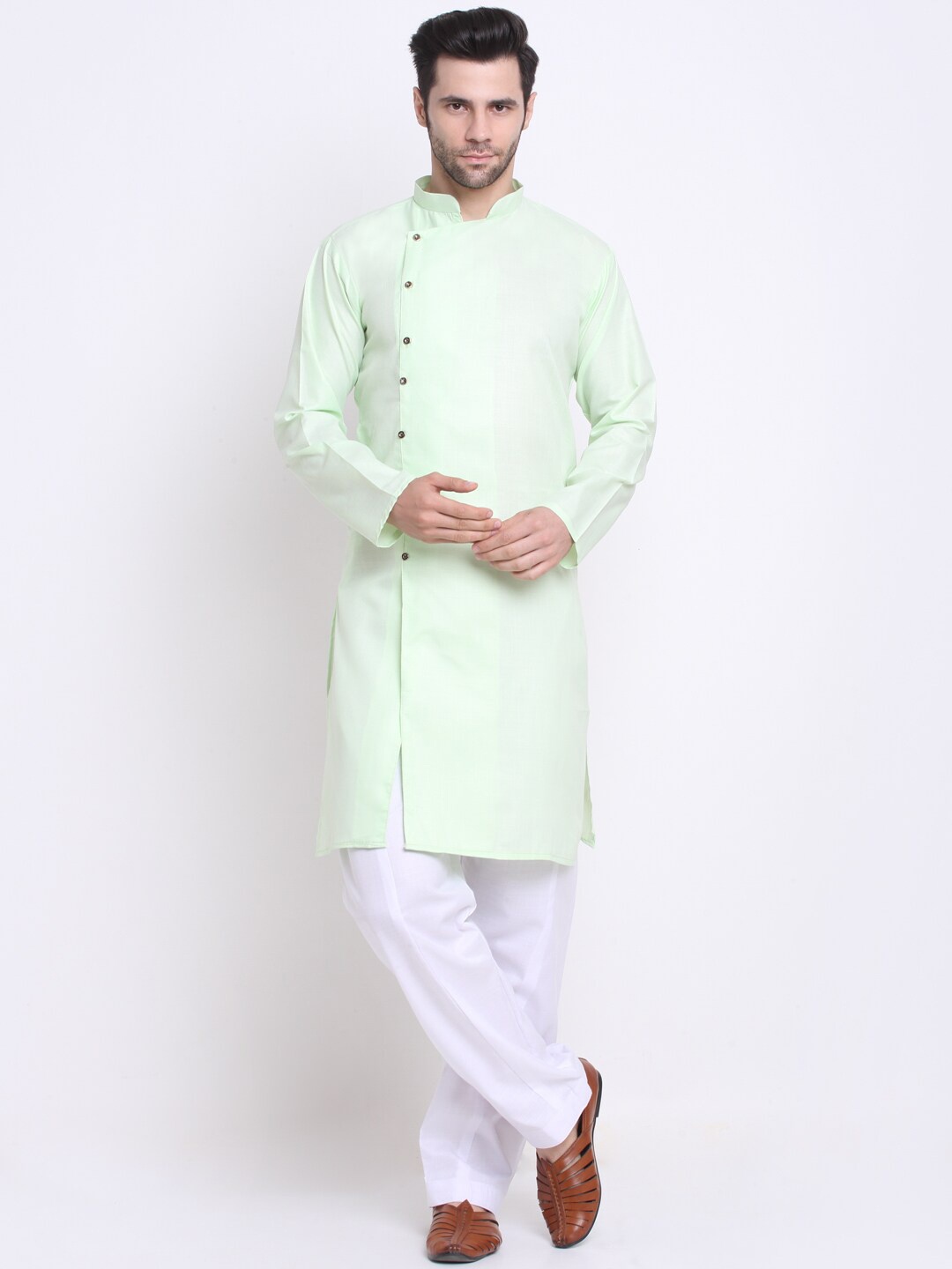 

Benstoke Men Lime Green Angrakha Kurta with Pyjamas