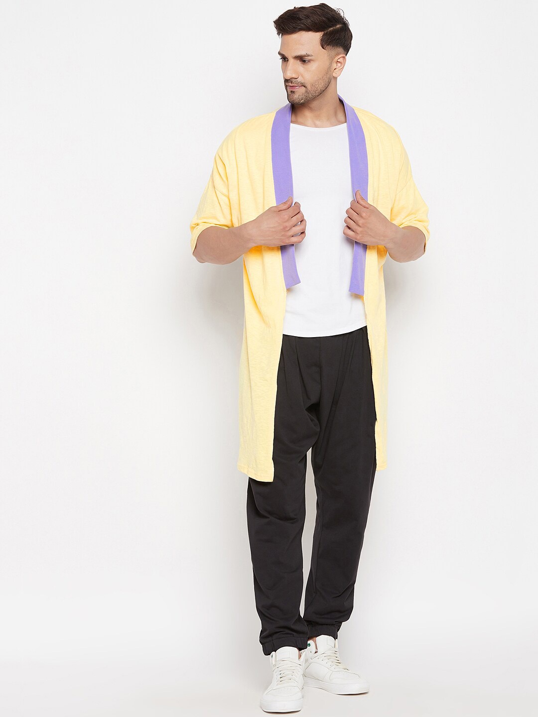 

FUGAZEE Men Yellow & Blue Printed Longline Cotton Shrug