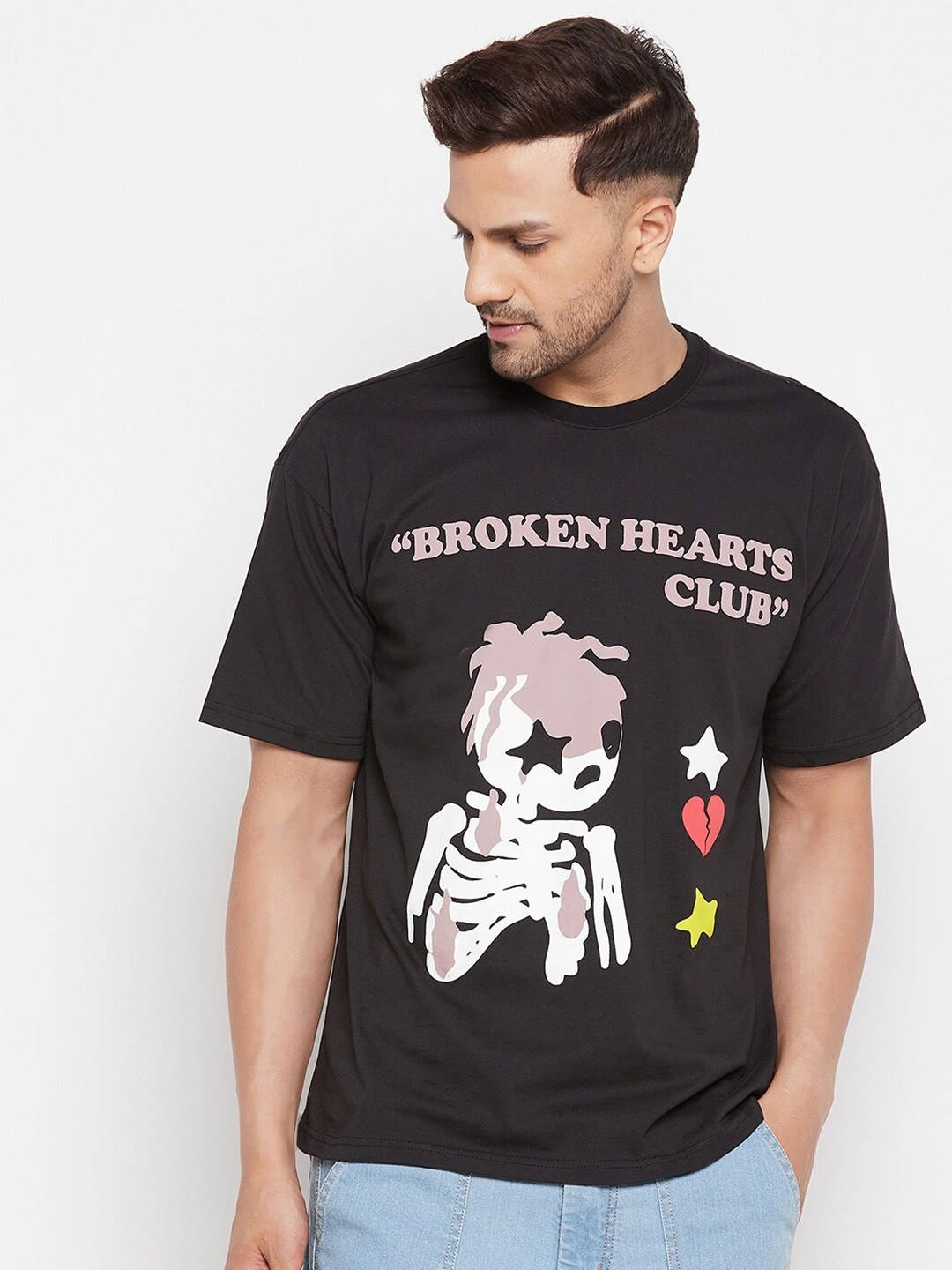 

FUGAZEE Men Black Printed Oversized T-shirt