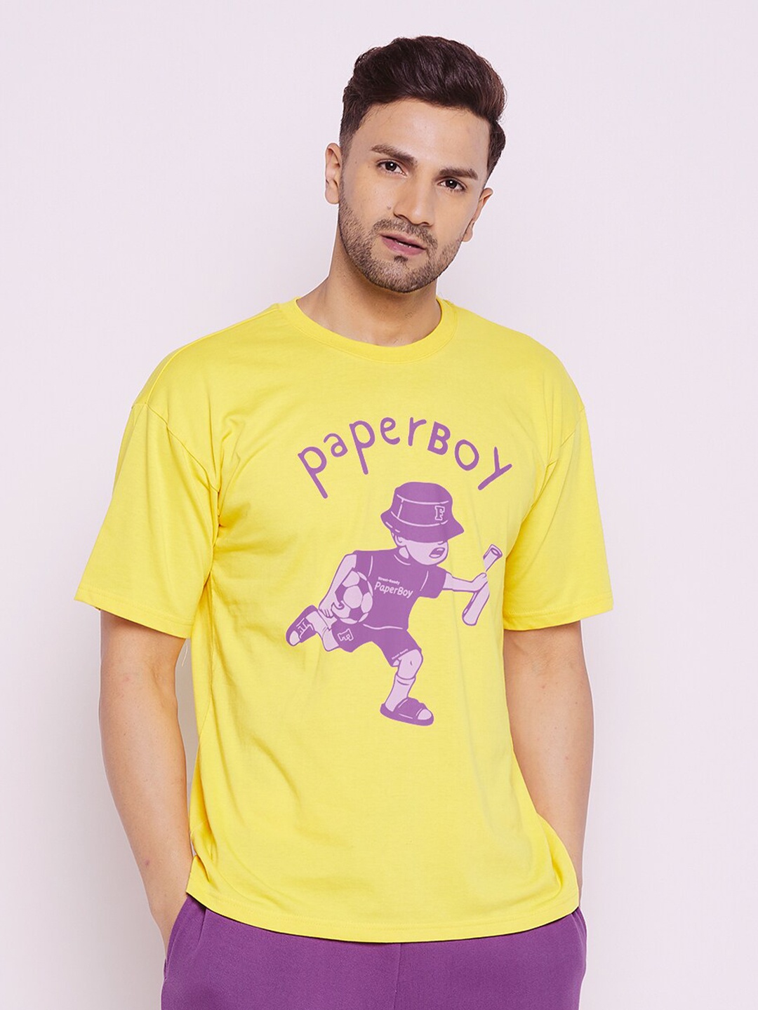 

FUGAZEE Men Yellow Printed Applique Oversized T-shirt