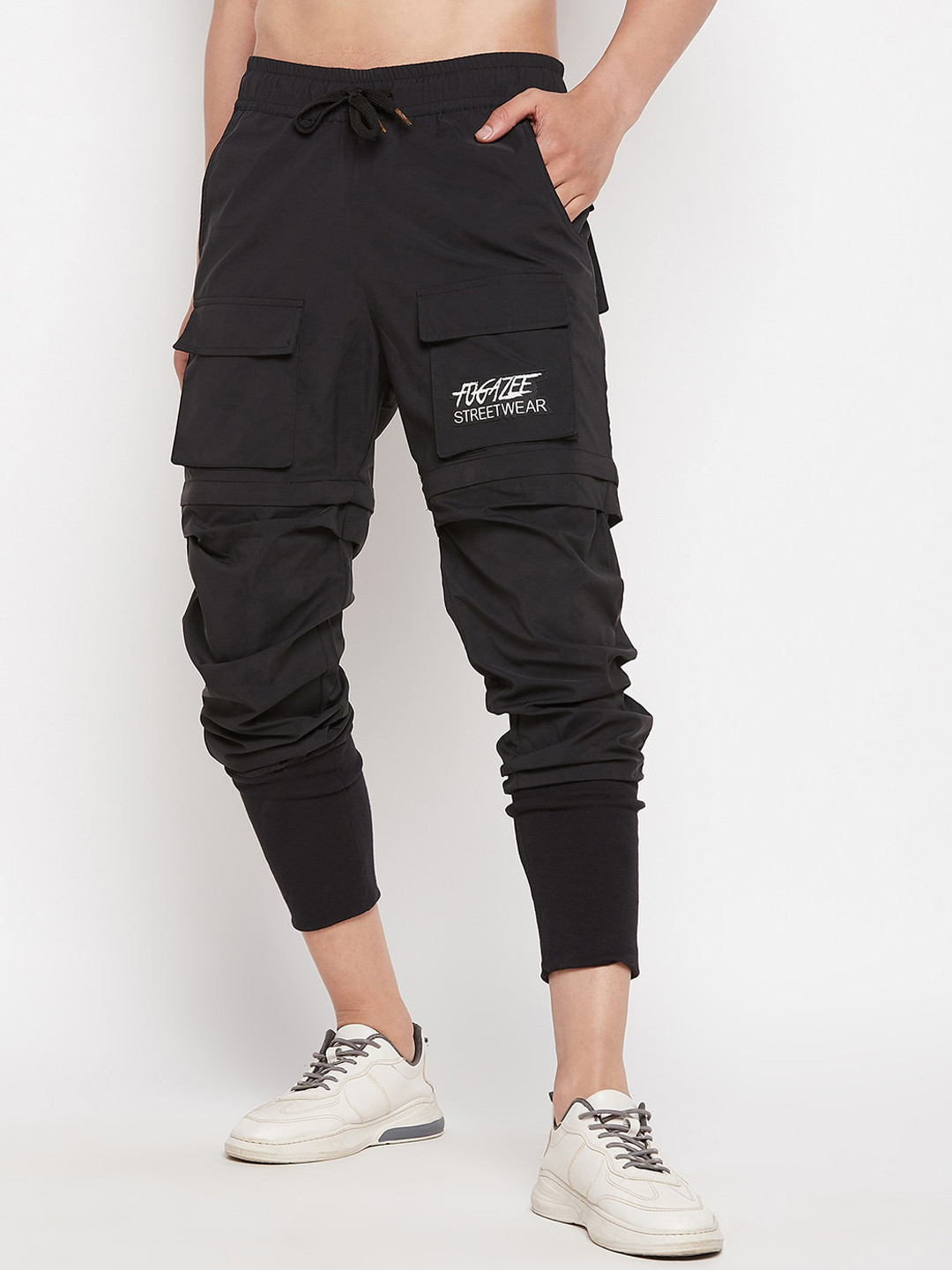 

FUGAZEE Men Black Solid Pure Cotton Detachable Joggers