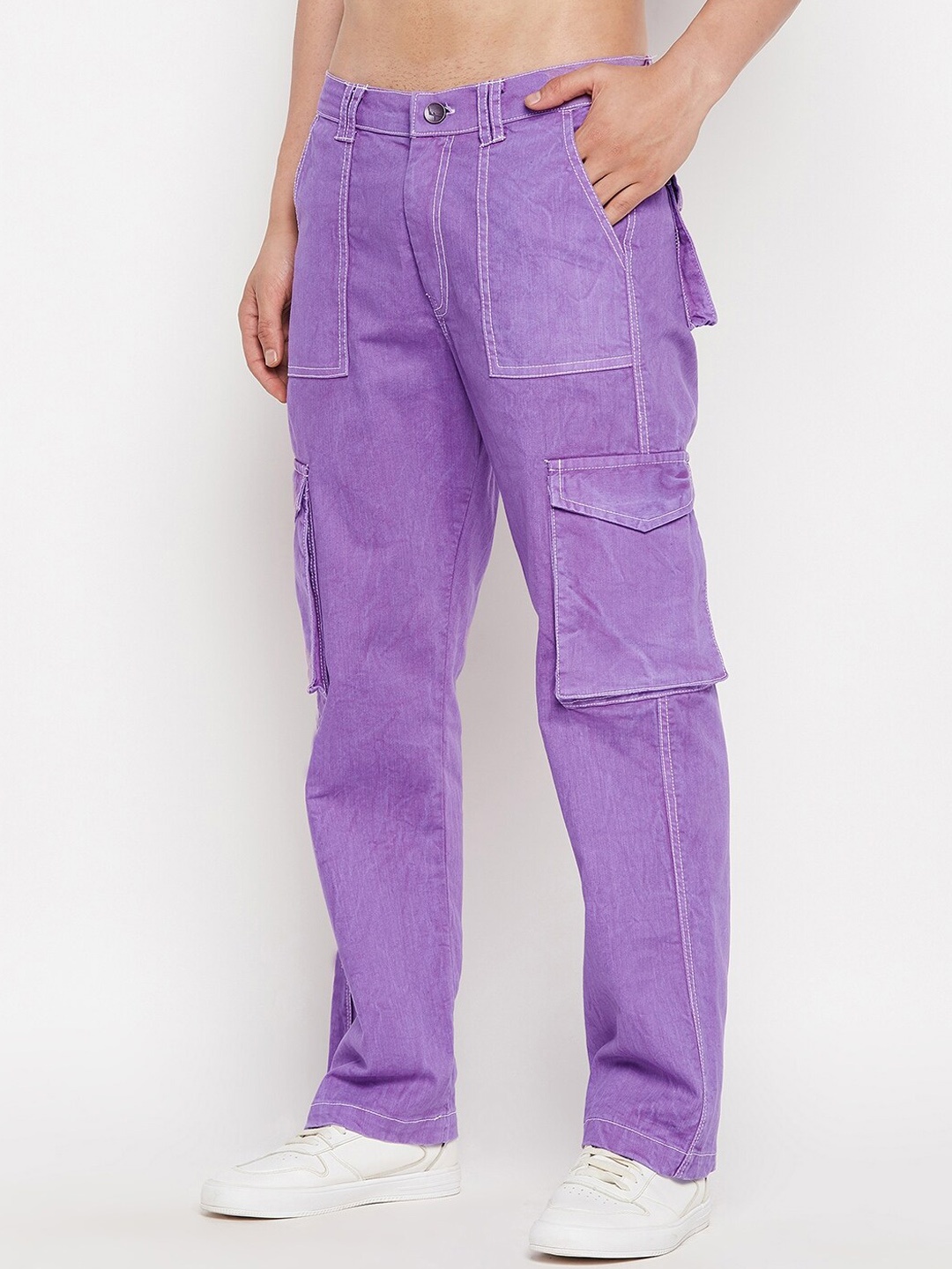 

FUGAZEE Men Purple Solid Pure Cotton Relaxed Fit Jeans