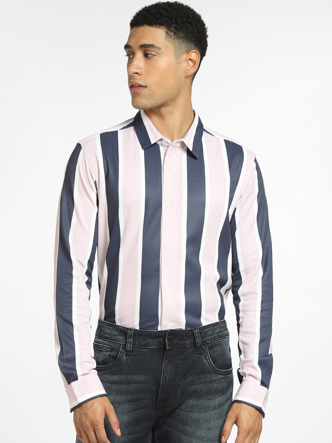 

Jack & Jones Men Pink Striped Casual Shirt