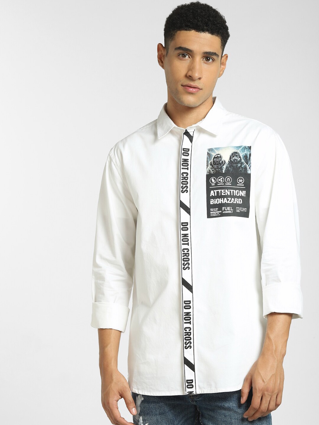 

Jack & Jones Men White Printed Casual Shirt