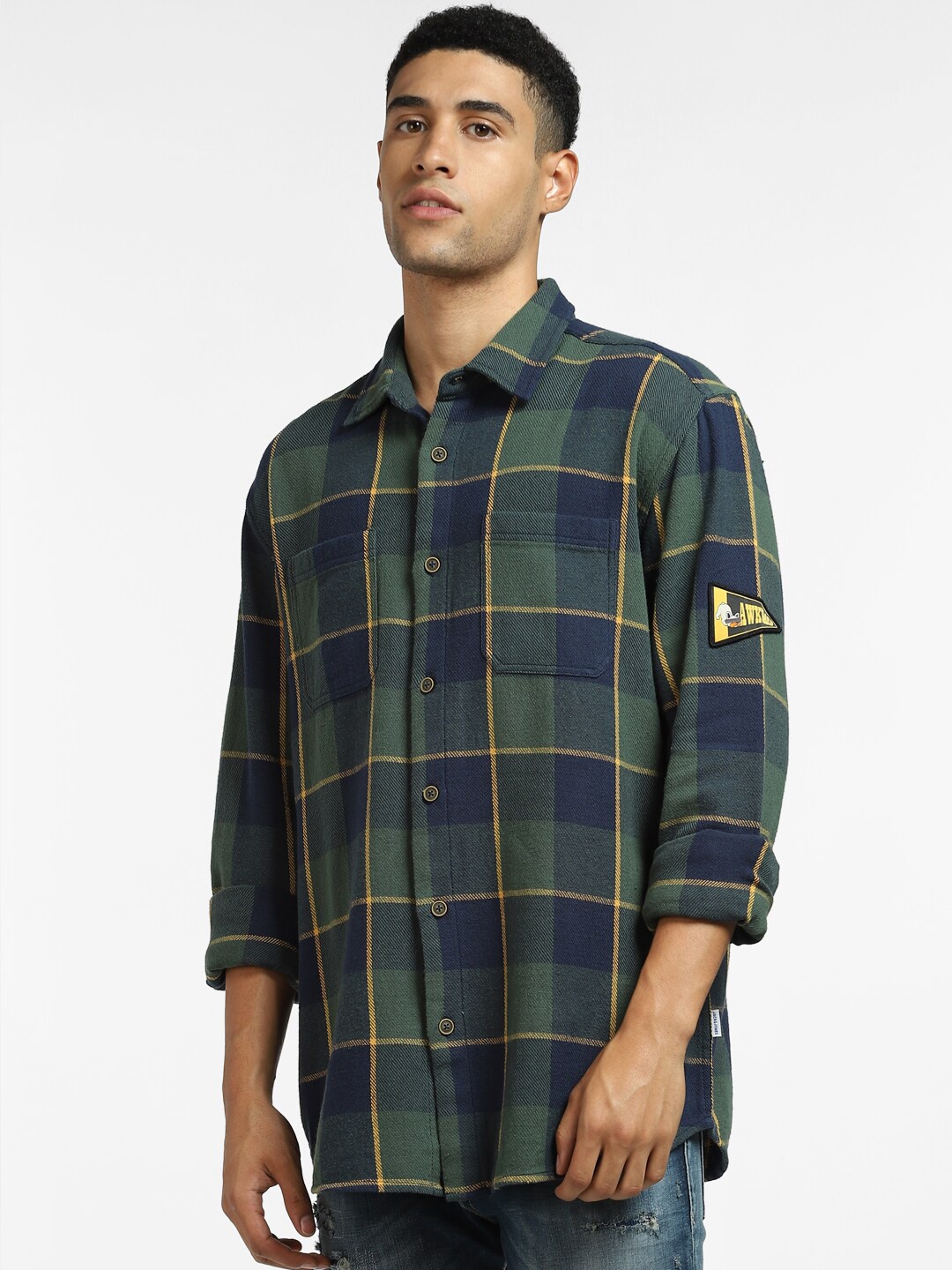 

Jack & Jones Men Green Tartan Checked Cotton Casual Shirt