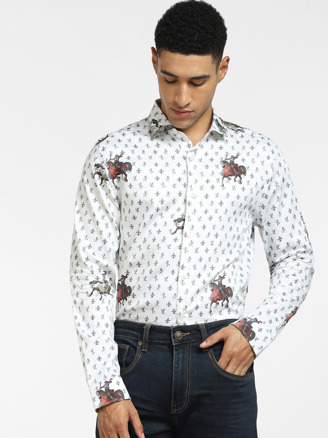 

Jack & Jones Men White Regular Fit Printed Casual Shirt