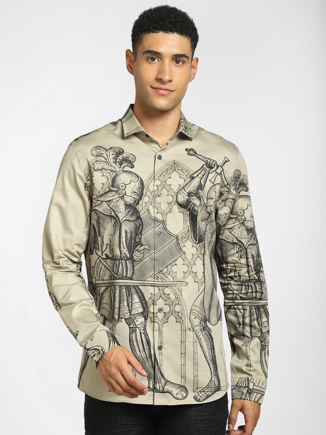 

Jack & Jones Men Grey Printed Cotton Casual Shirt