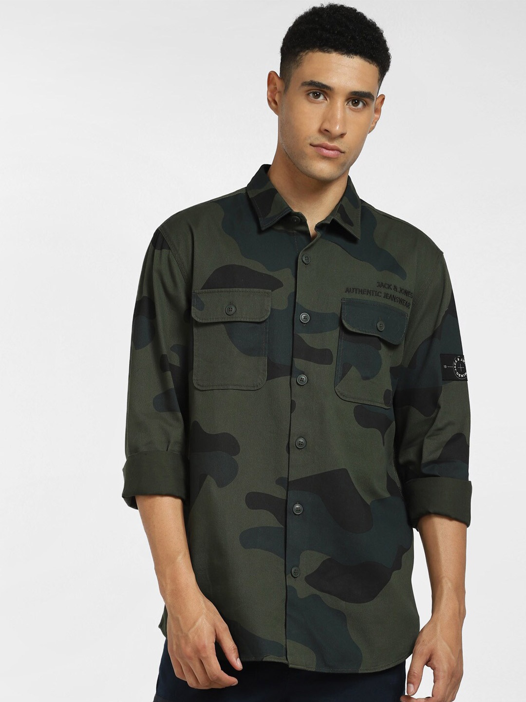 

Jack & Jones Men Green Printed Casual Shirt