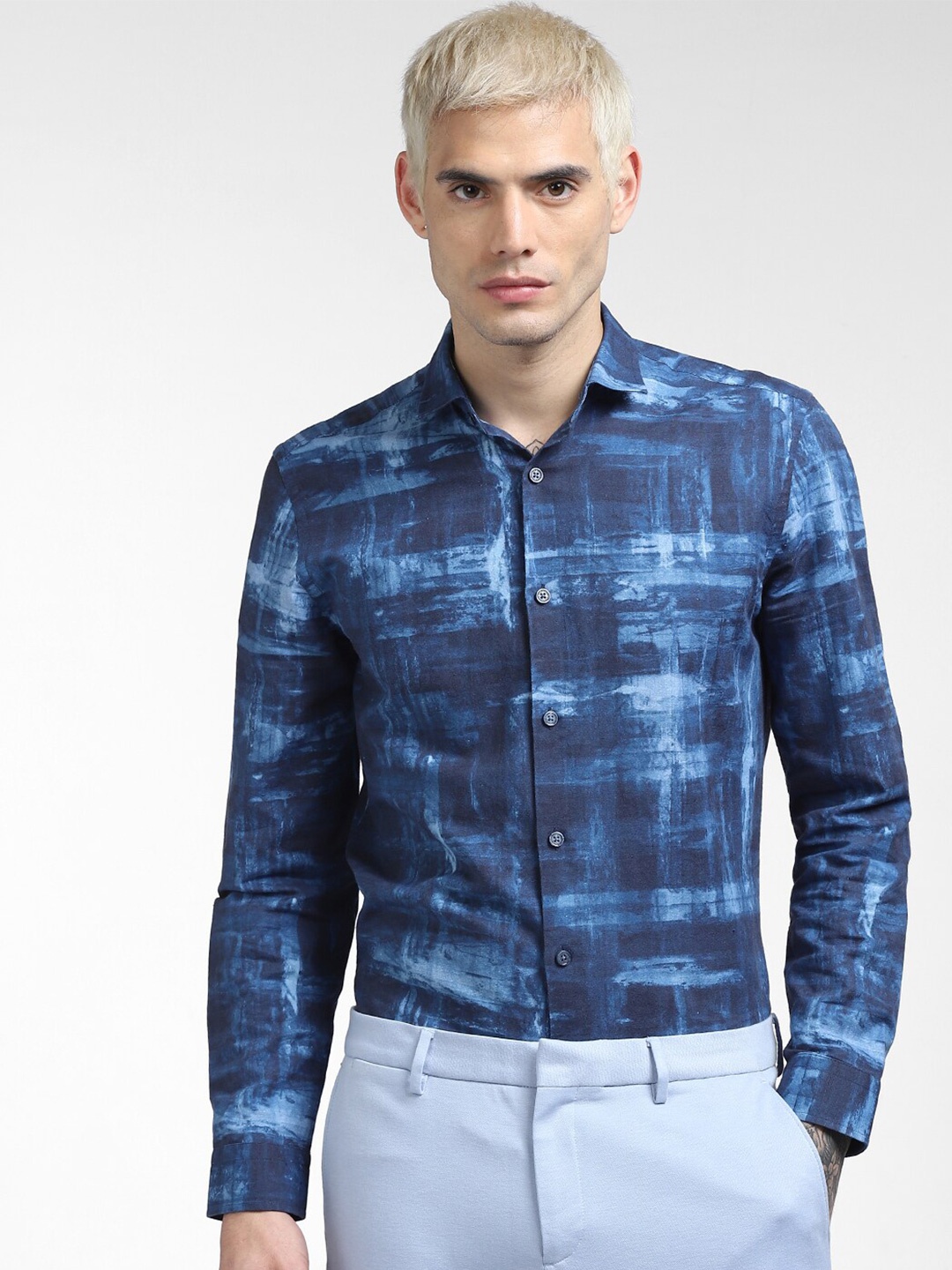 

Jack & Jones Men Blue Tie & Die Casual Shirt