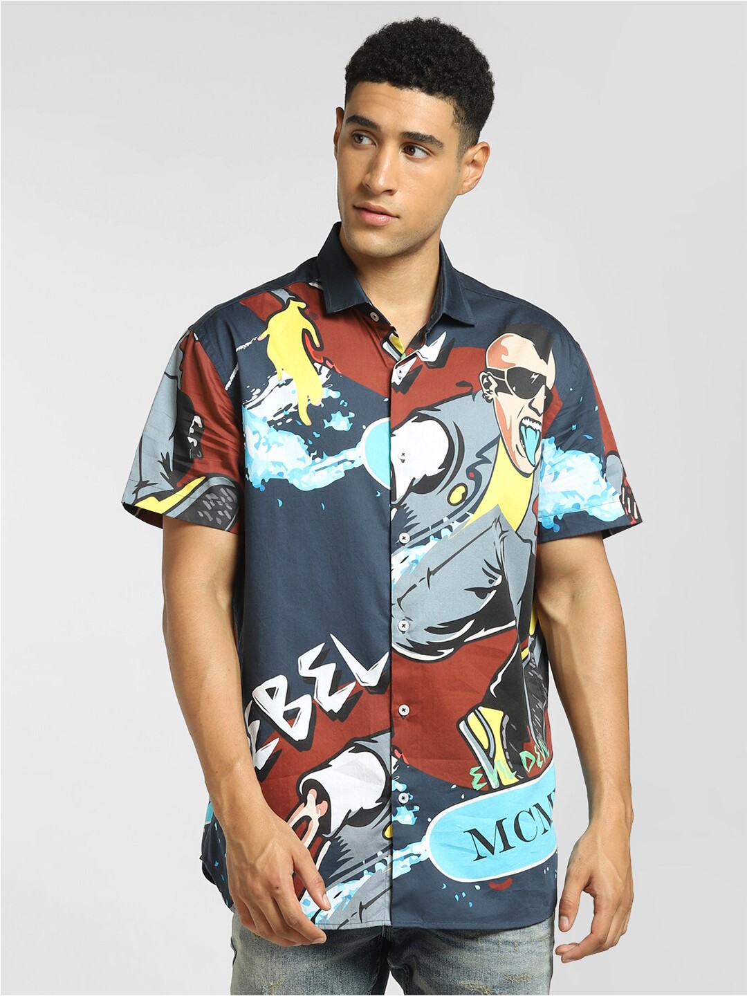 

Jack & Jones Men Blue and Multicolored Printed Casual Shirt