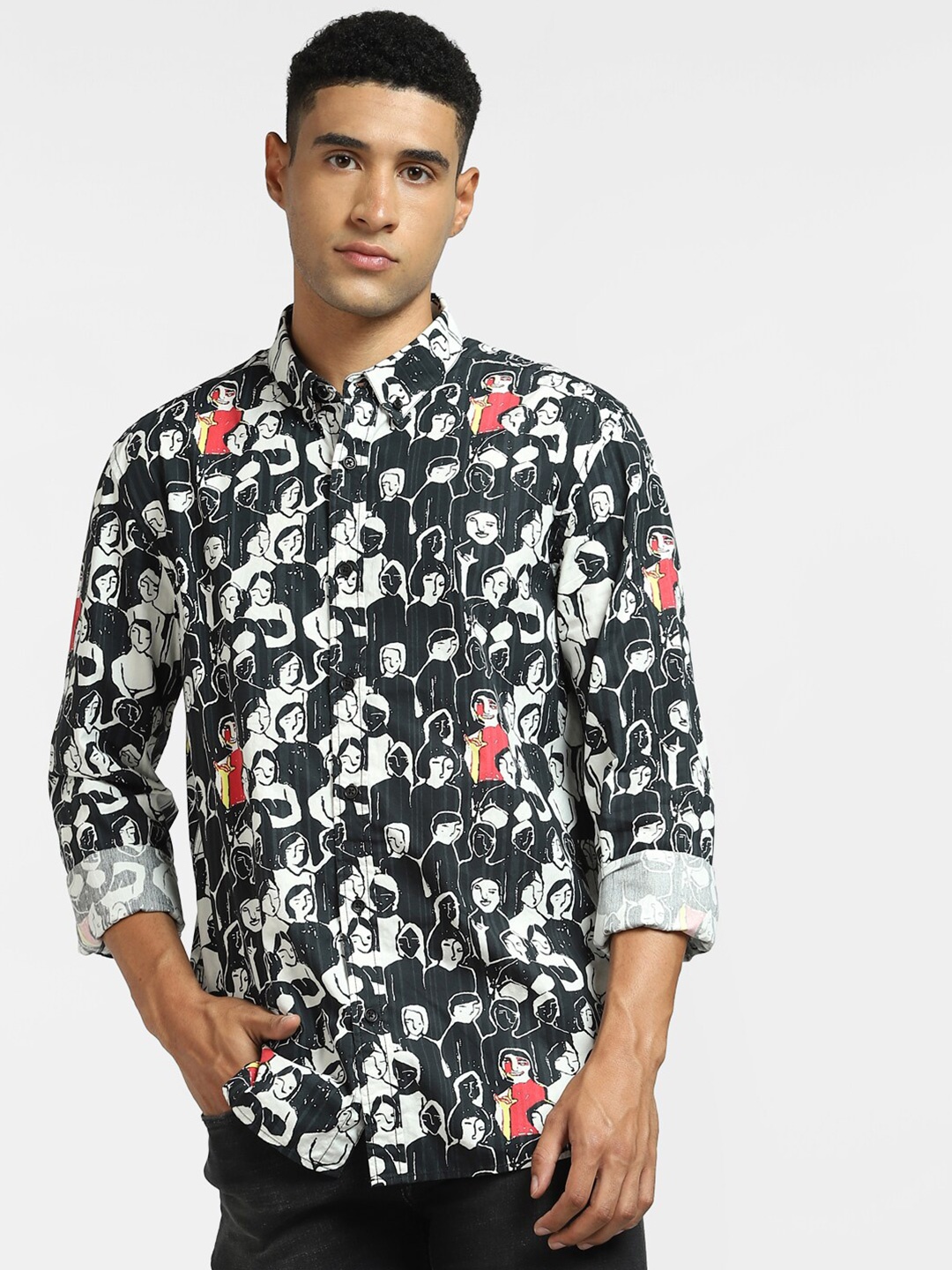 

Jack & Jones Men Black Printed Casual Shirt