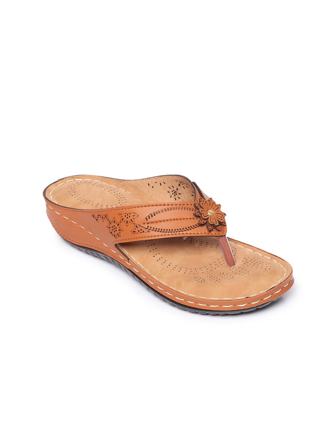 

Myra Brown Textured Comfort Sandals with Laser Cuts