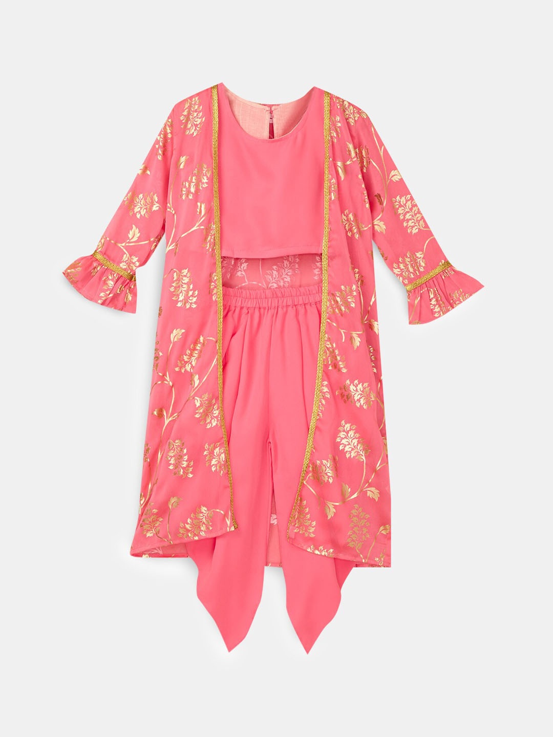 

Hopscotch Girls Pink Ethnic Motifs Printed Kurta with Churidar & With Dupatta