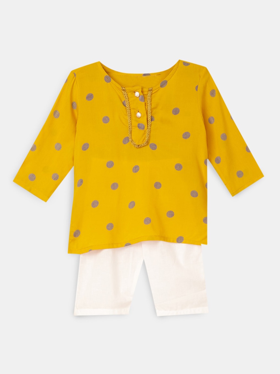 

Hopscotch Boys Yellow Pure Cotton Kurti with Pyjamas