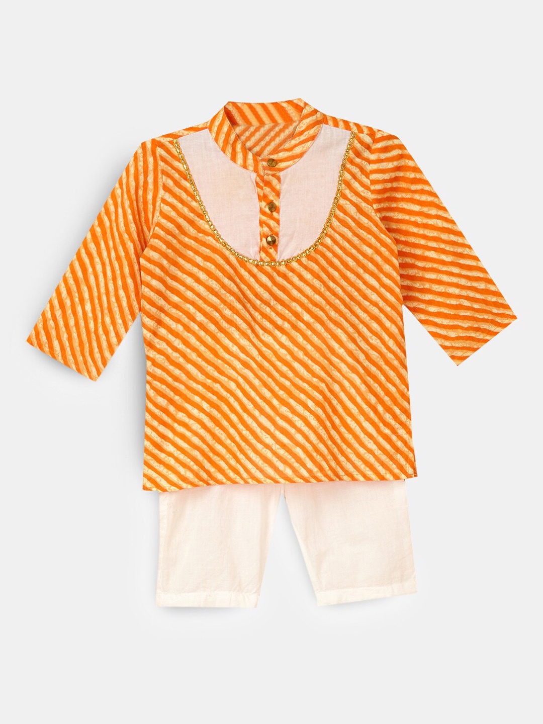 

Hopscotch Boys Yellow Striped Pure Cotton Kurta with Skirt