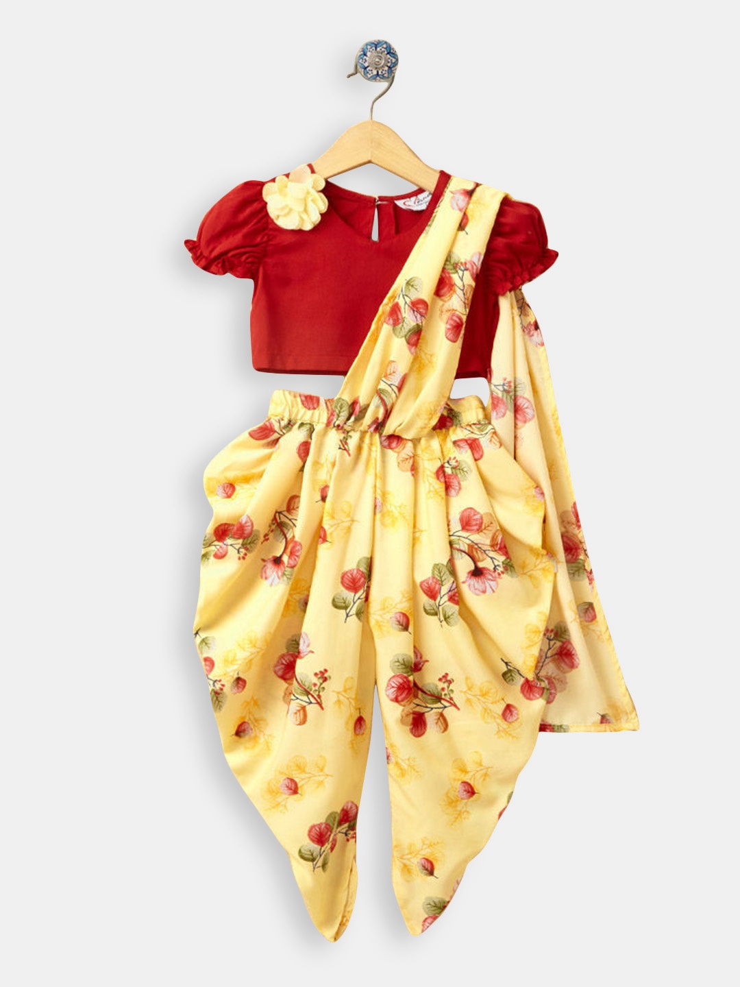 

Hopscotch Girls Yellow Printed Top with Dhoti Pants
