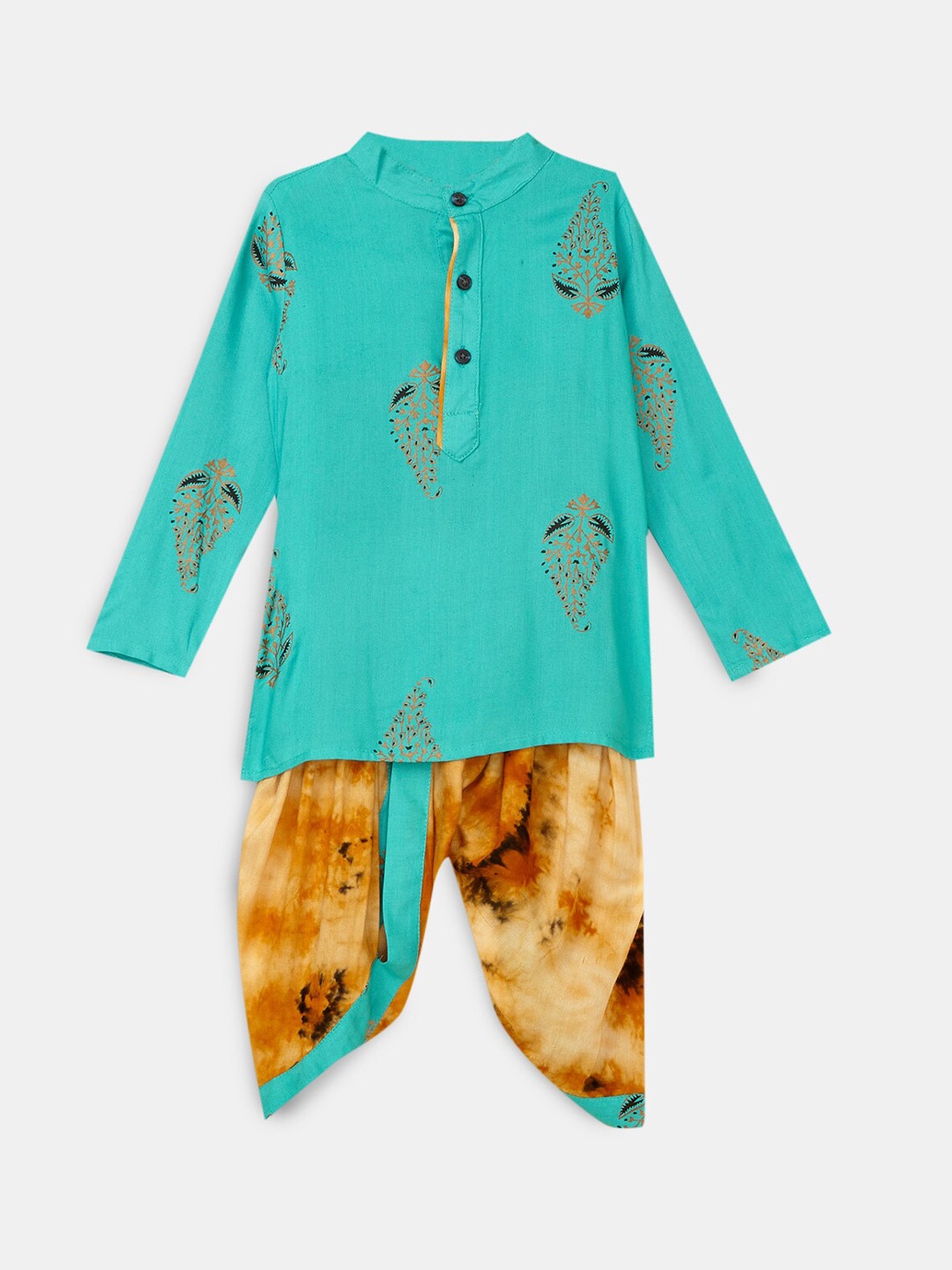 

Hopscotch Boys Blue Ethnic Motifs Pure Cotton Kurta with Dhoti Pants & With Dupatta
