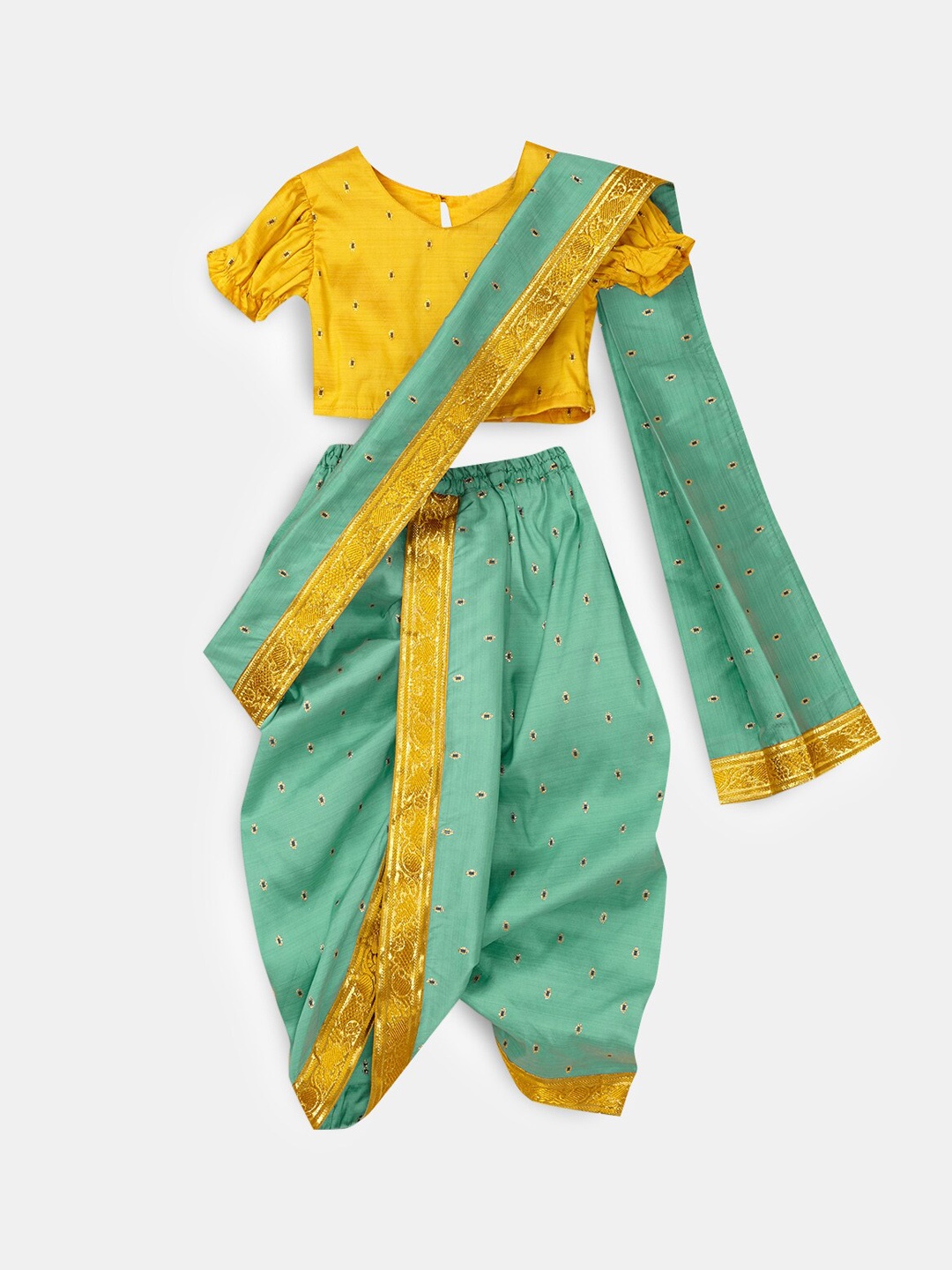 

Hopscotch Girls Green Angrakha Pure Silk Kurta with Salwar