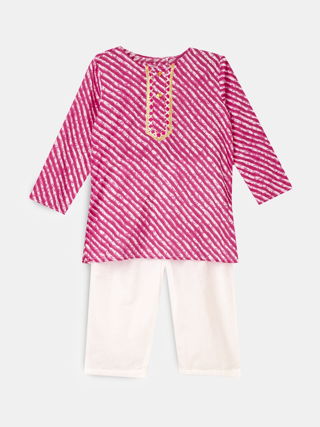 

Hopscotch Boys Pink Embroidered Layered Pure Cotton Kurti with Sharara & With Dupatta