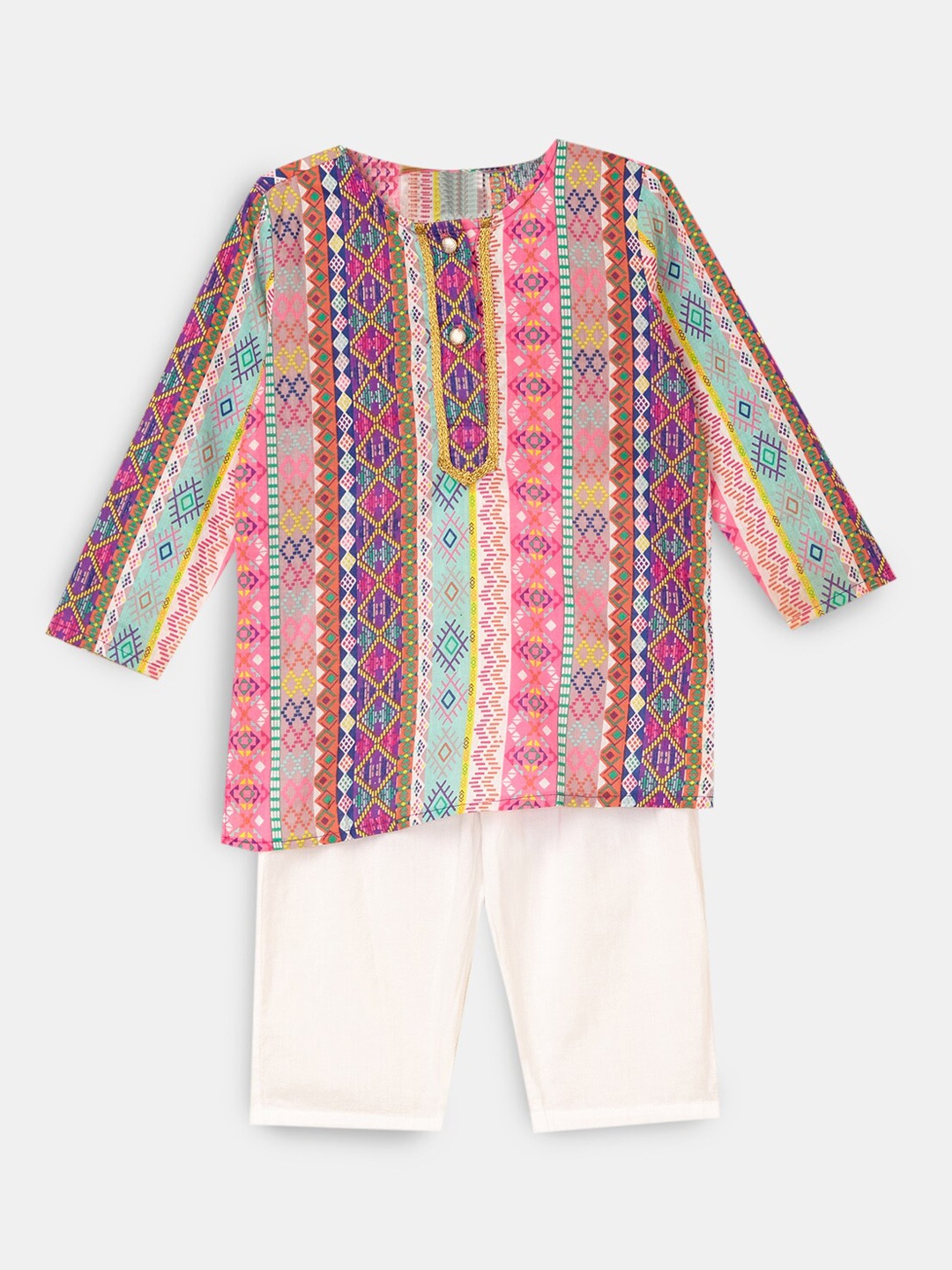 

Hopscotch Boys Pink Striped Pure Cotton Kurta with Sharara