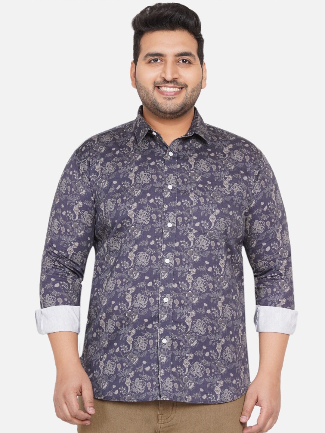 

John Pride Plus Size Men Blue Floral Printed Casual Shirt