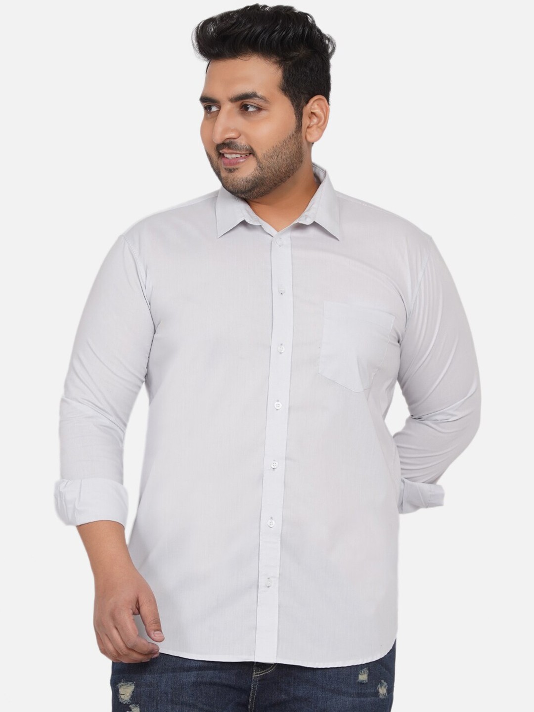 

John Pride Plus Size Men Grey Solid Regular Fit Casual Shirt