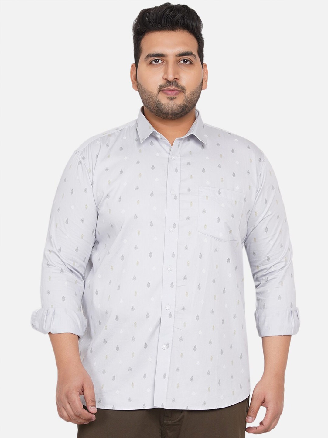 John Pride Plus Size Men Grey Printed Casual Shirt