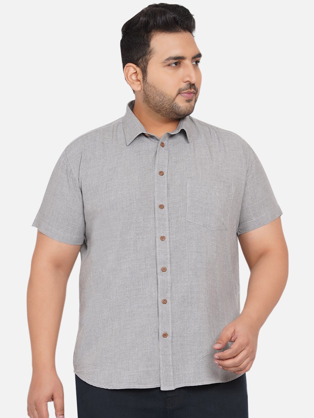

John Pride Plus Size Men Grey Solid Regular Fit Casual Shirt