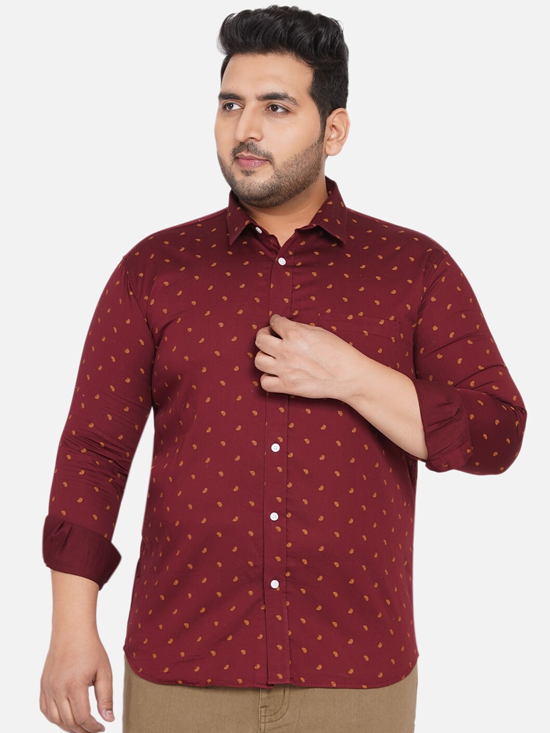 

John Pride Plus Size Men Maroon Regular Fit Printed Casual Shirt