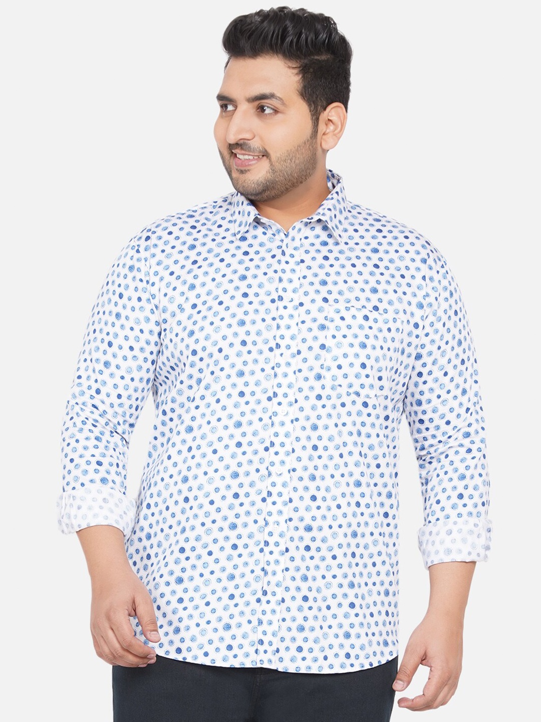 

John Pride Men White Printed Cotton Printed Spread Collar Casual Shirt
