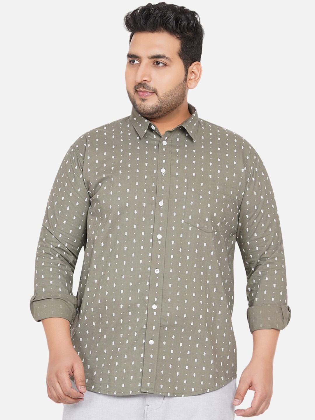 

John Pride Plus Size Printed Plus size Casual Shirt, Olive