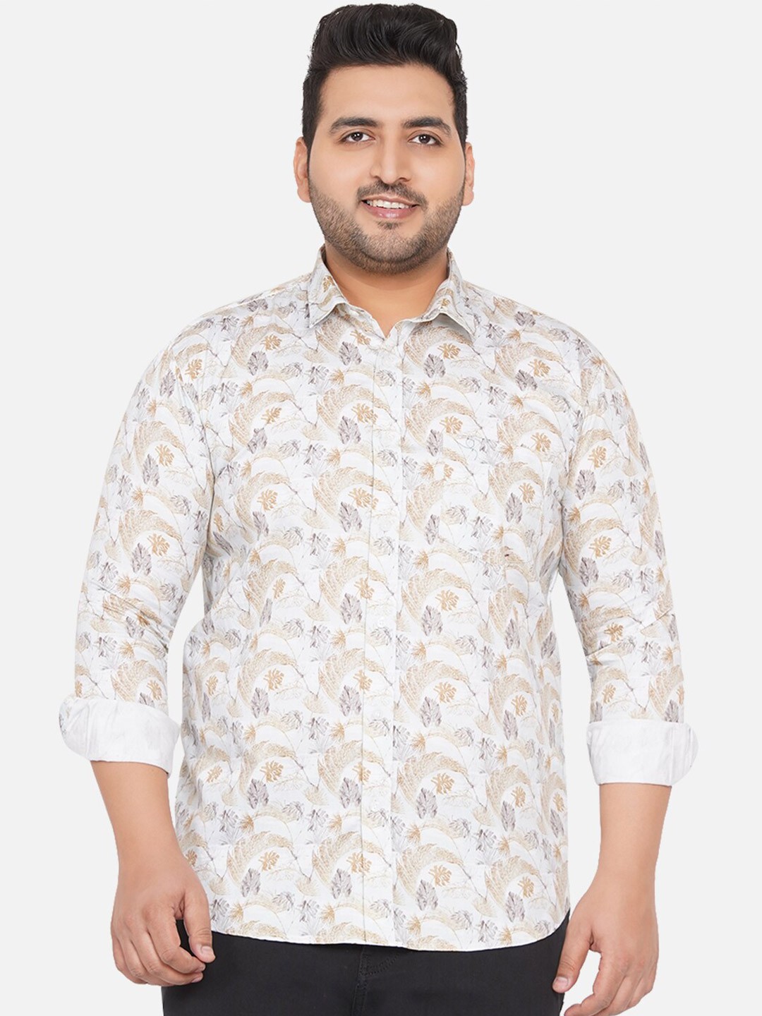 

John Pride Plus Size Printed Cotton Casual Shirt, White