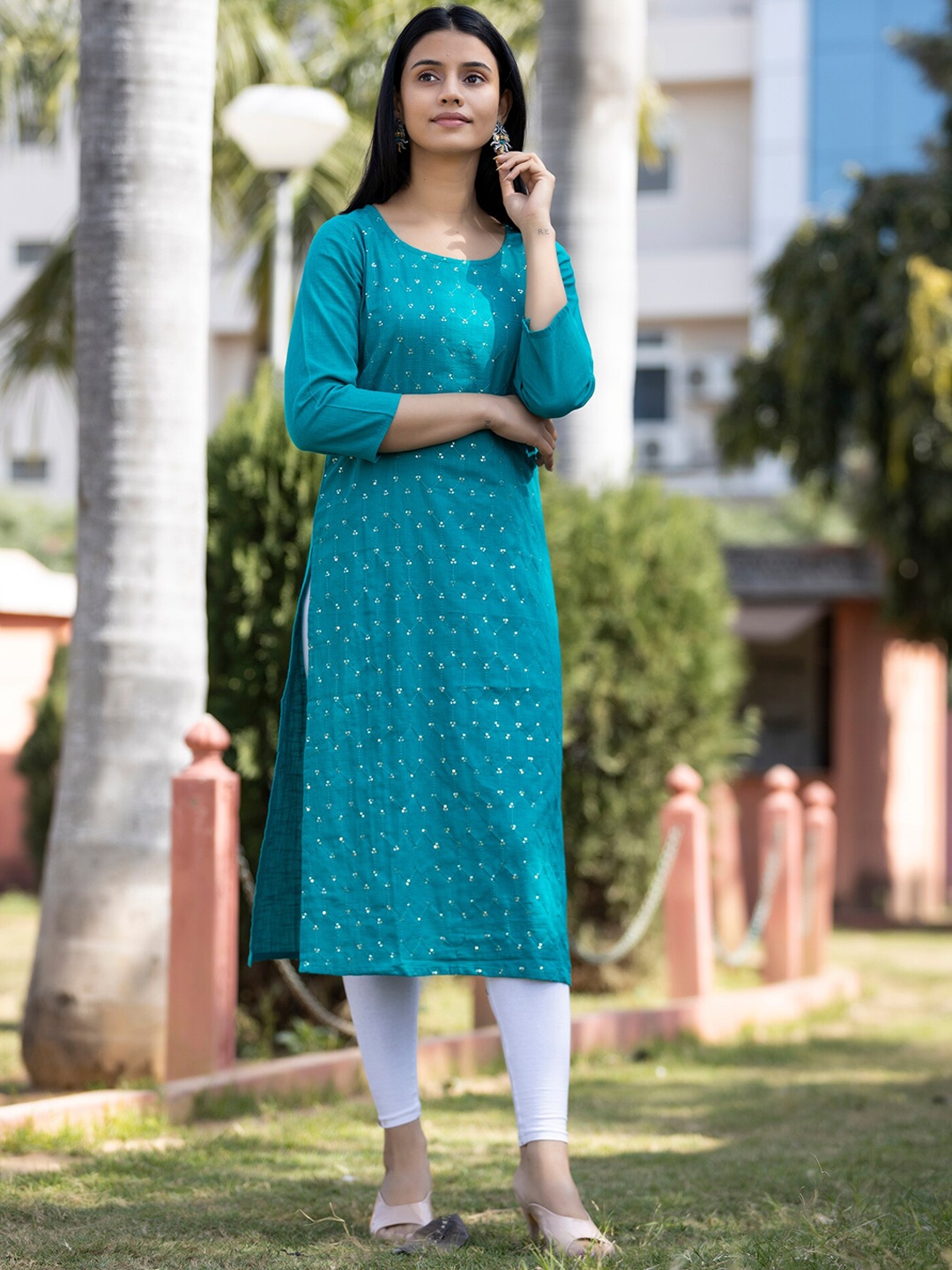 

KAAJH Women Teal Printed Summer Sheers 100% Cotton Straight Kurta