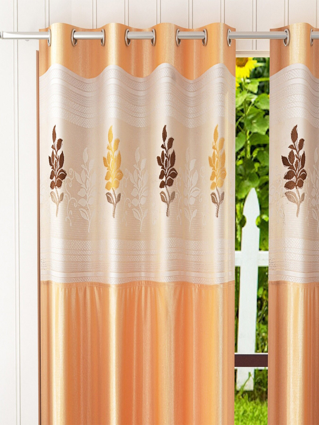 

Homefab India Beige & White Set of 2 Floral Sheer Window Curtain