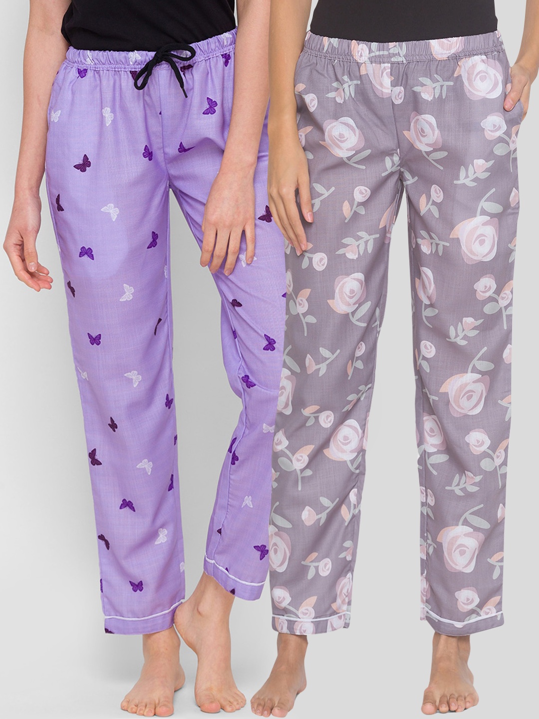 

FashionRack Women Pack of 2 Printed Cotton Lounge Pants, Purple