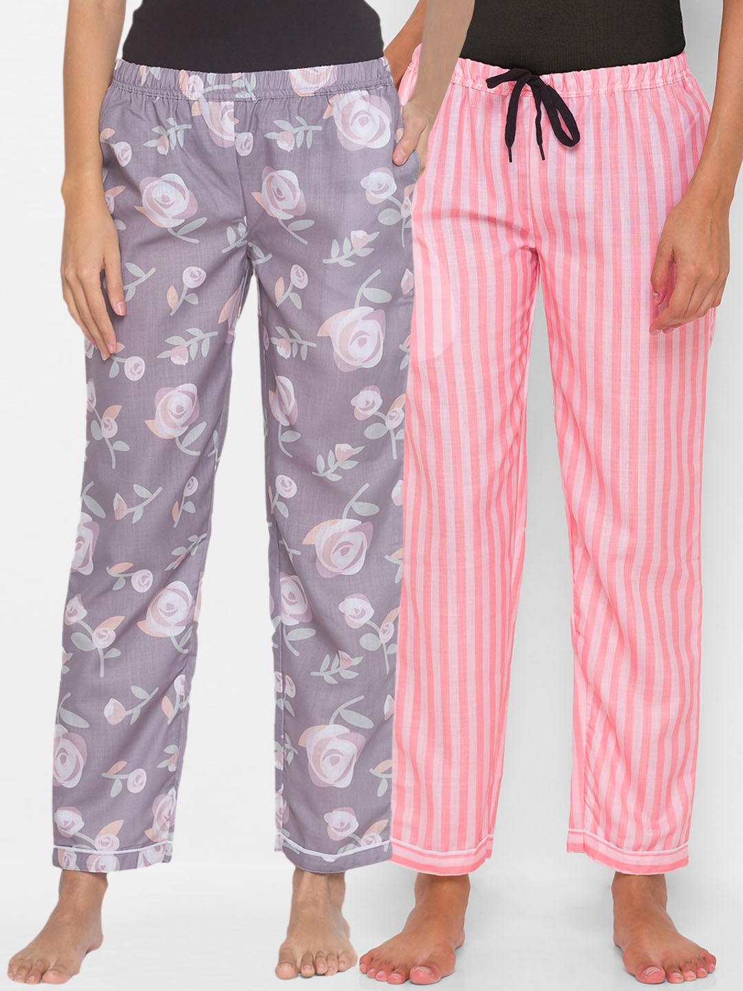 

FashionRack Pack of 2 Brown & Pink Printed Cotton Lounge Pants