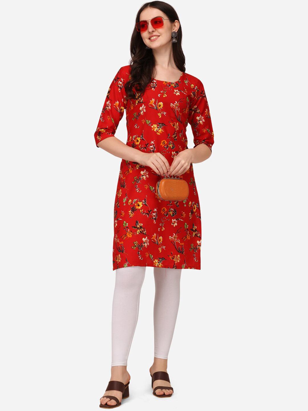 

LEWAWAA Women Red Quirky Crepe Kurta
