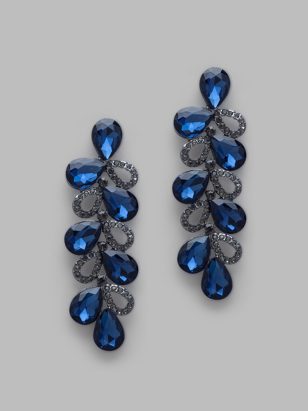 

Globus Gold-Plated Navy Blue Stone Studded Contemporary Drop Earrings