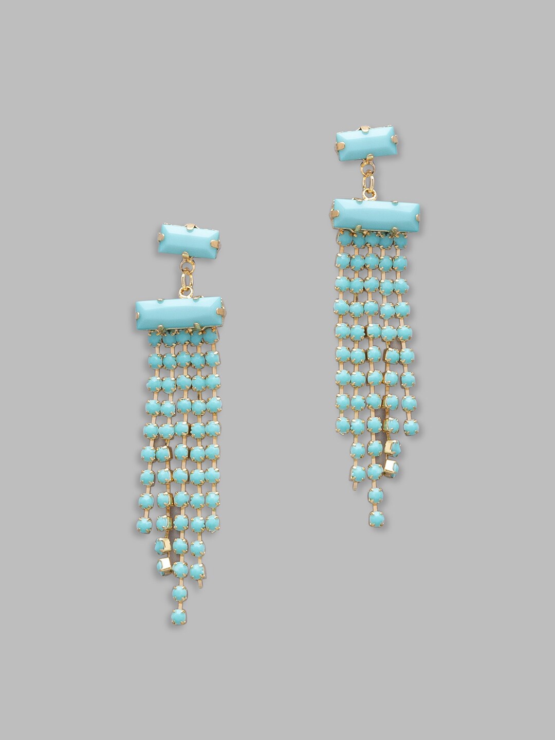 

Globus Gold-Toned & Turquoise Blue Geometric Drop Earrings