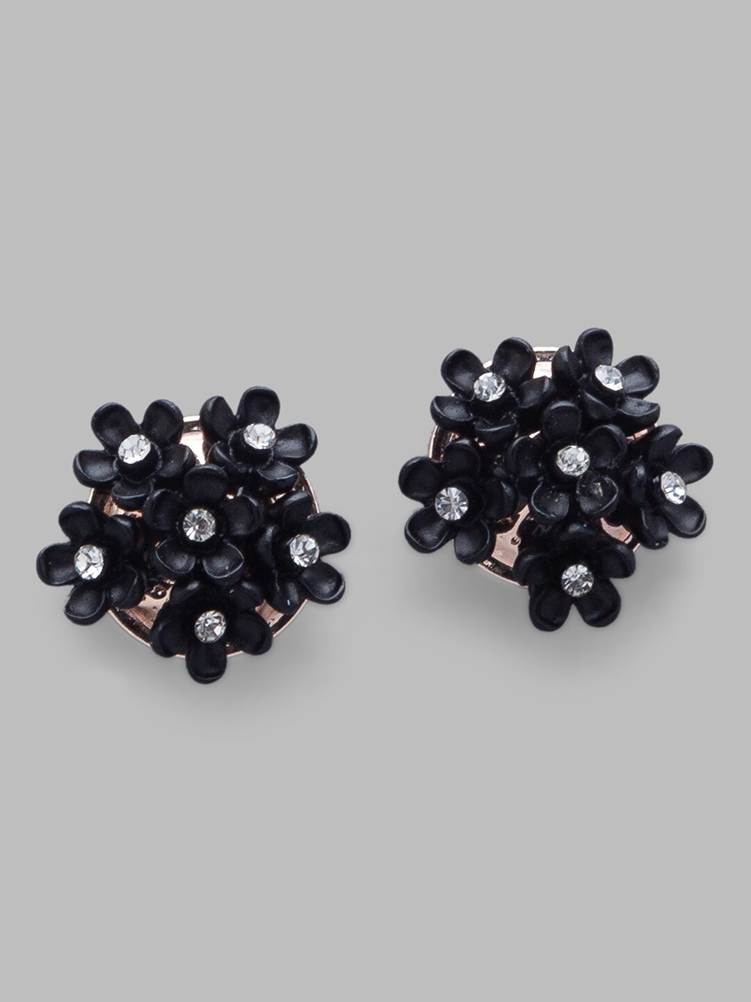 

Globus Black Rose Gold-Plated Floral Studs Earrings