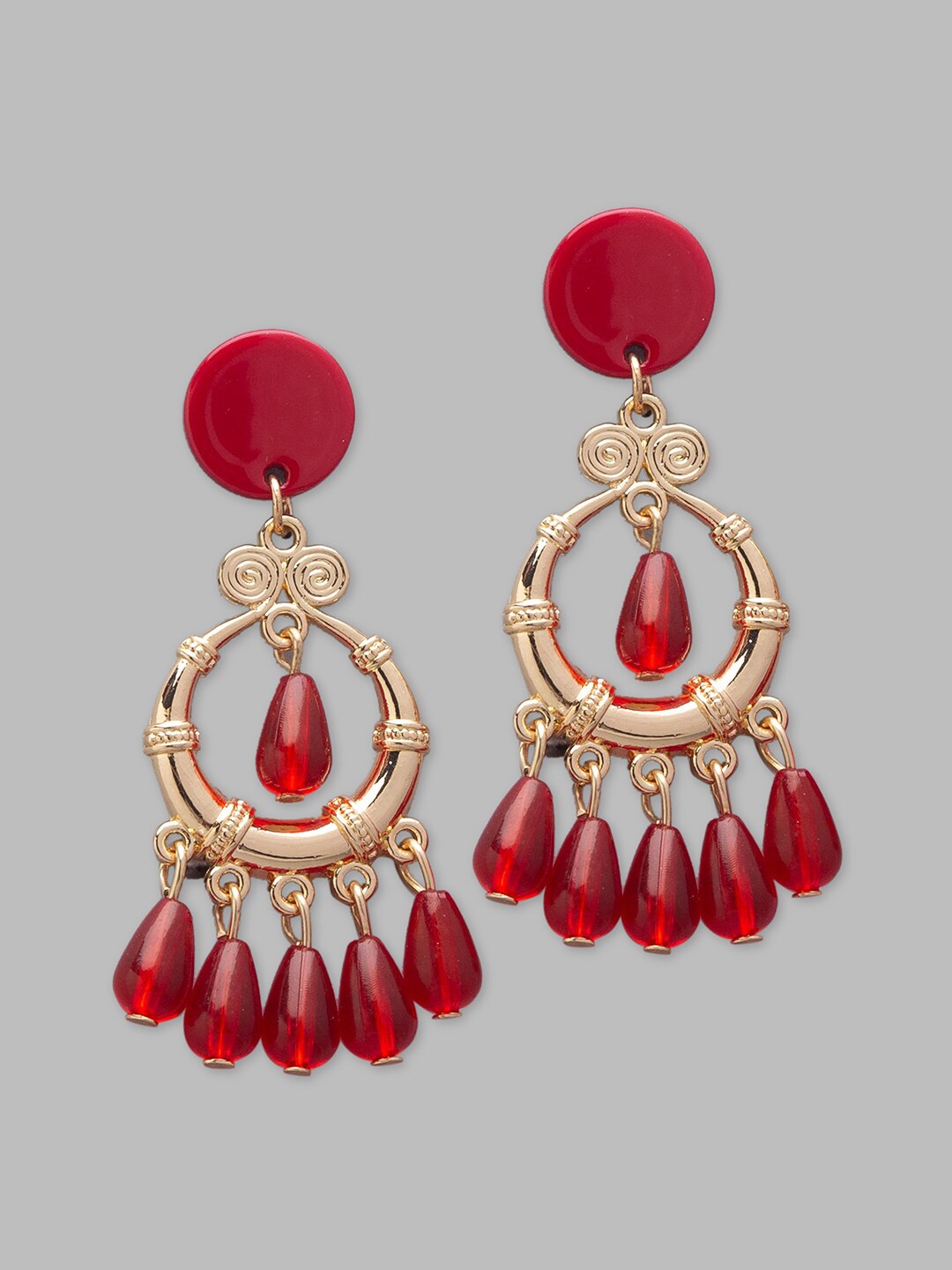 

Globus Gold-Plated Red Contemporary Drop Earrings