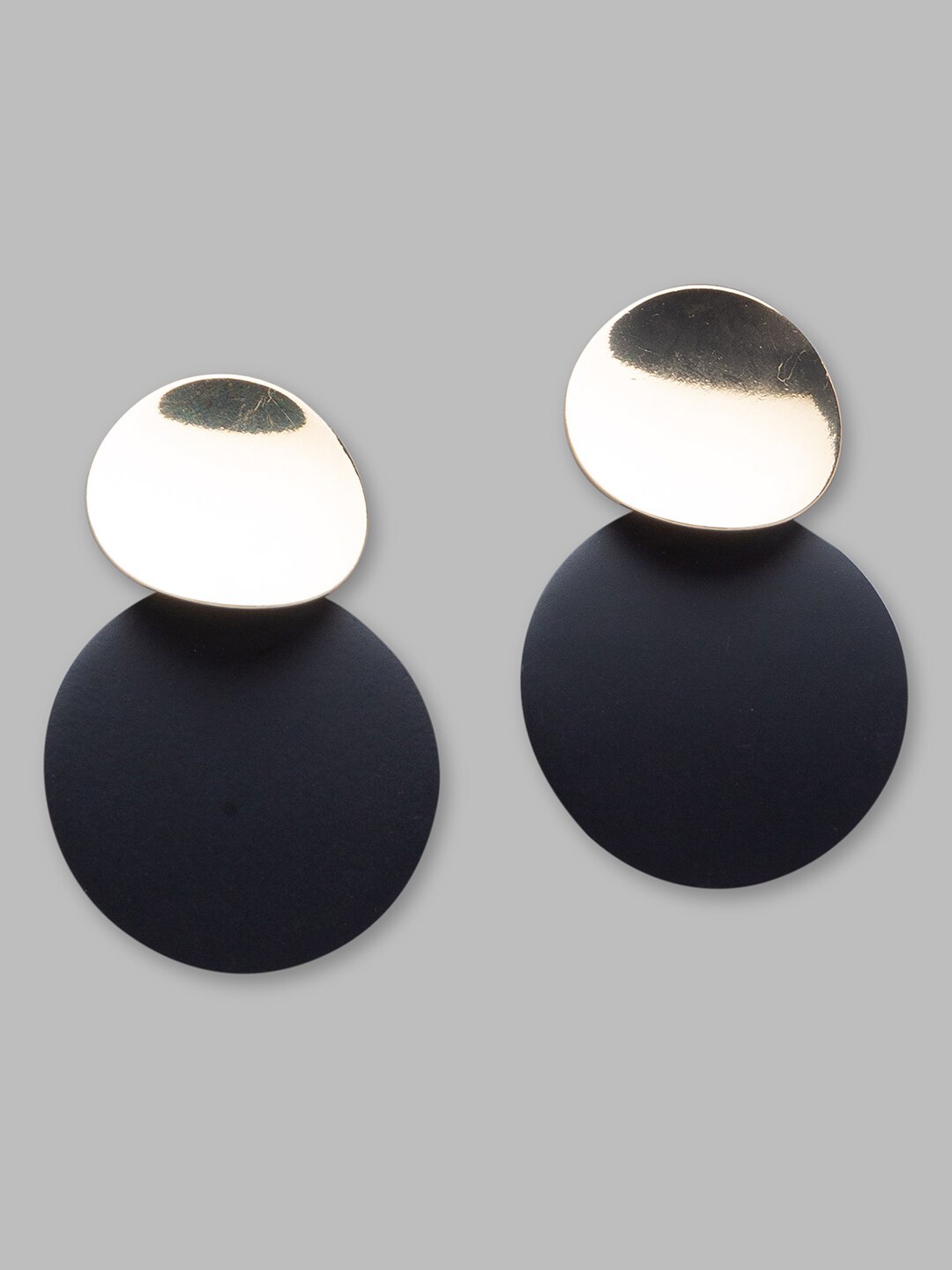 

Globus Black & Silver-Toned Gold-Plated Circular Drop Earrings