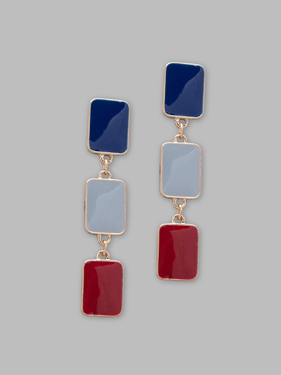 

Globus Gold-Plated Blue & Red Geometric Drop Earrings