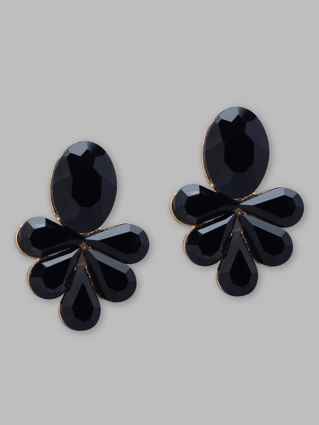

Globus Black & Gold Plated Floral Studs Earrings