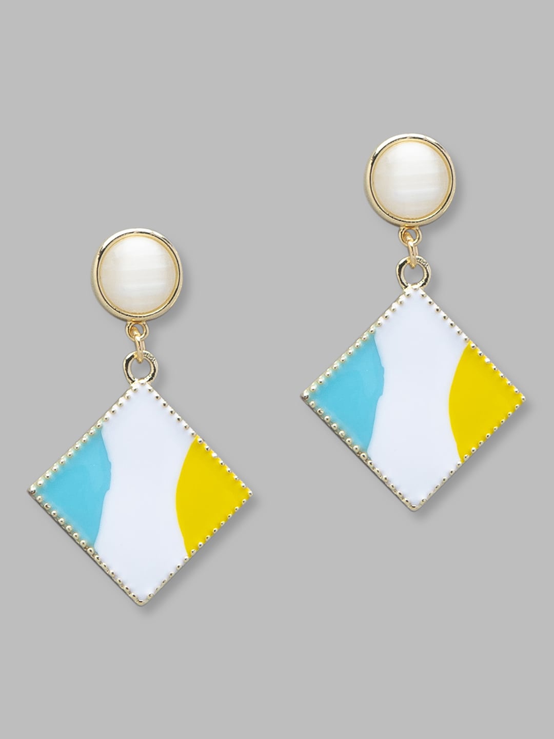 

Globus Gold-Toned & Multicoloured Geometric Drop Earrings