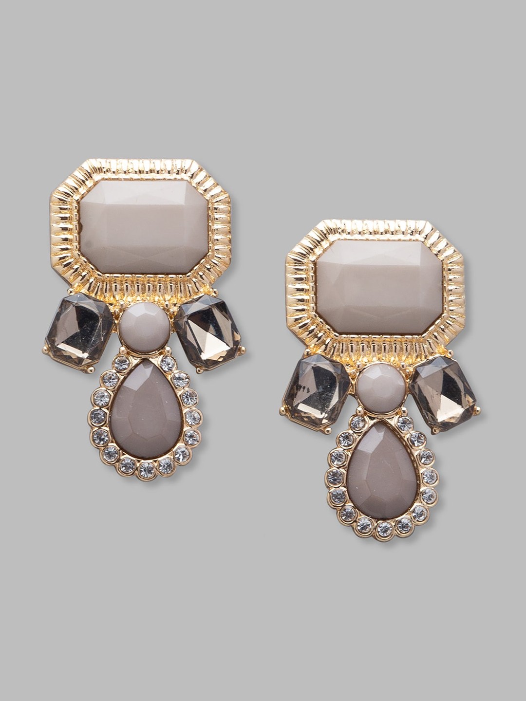

Globus Taupe & Gold-Plated Geometric Drop Earrings